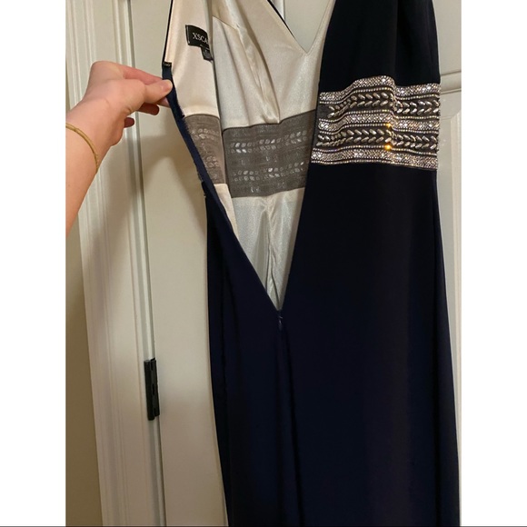 Xscape Beaded Plunge Gown - Navy & Silver - Picture 10 of 12